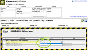 Parameters Editor with the Function Activation list of values showing and all options circled